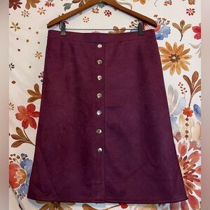 Faux Suede L Burgundy Red Purple Pull On A Line Knee Length Work Office Skirt
